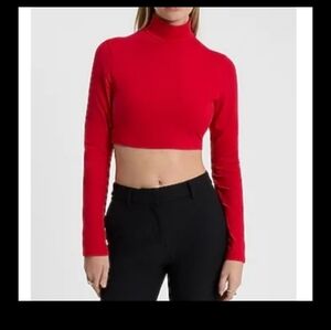 Body Contour Stretch Cotton Turtleneck Cropped Tee Lipstick Red Medium